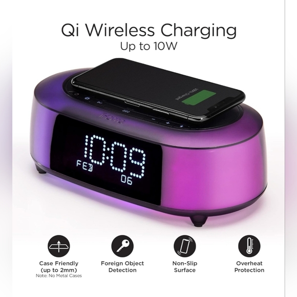 iHome Wireless Charging Bluetooth Color Changing Alarm Clock Speaker with USB - Picture 6 of 16